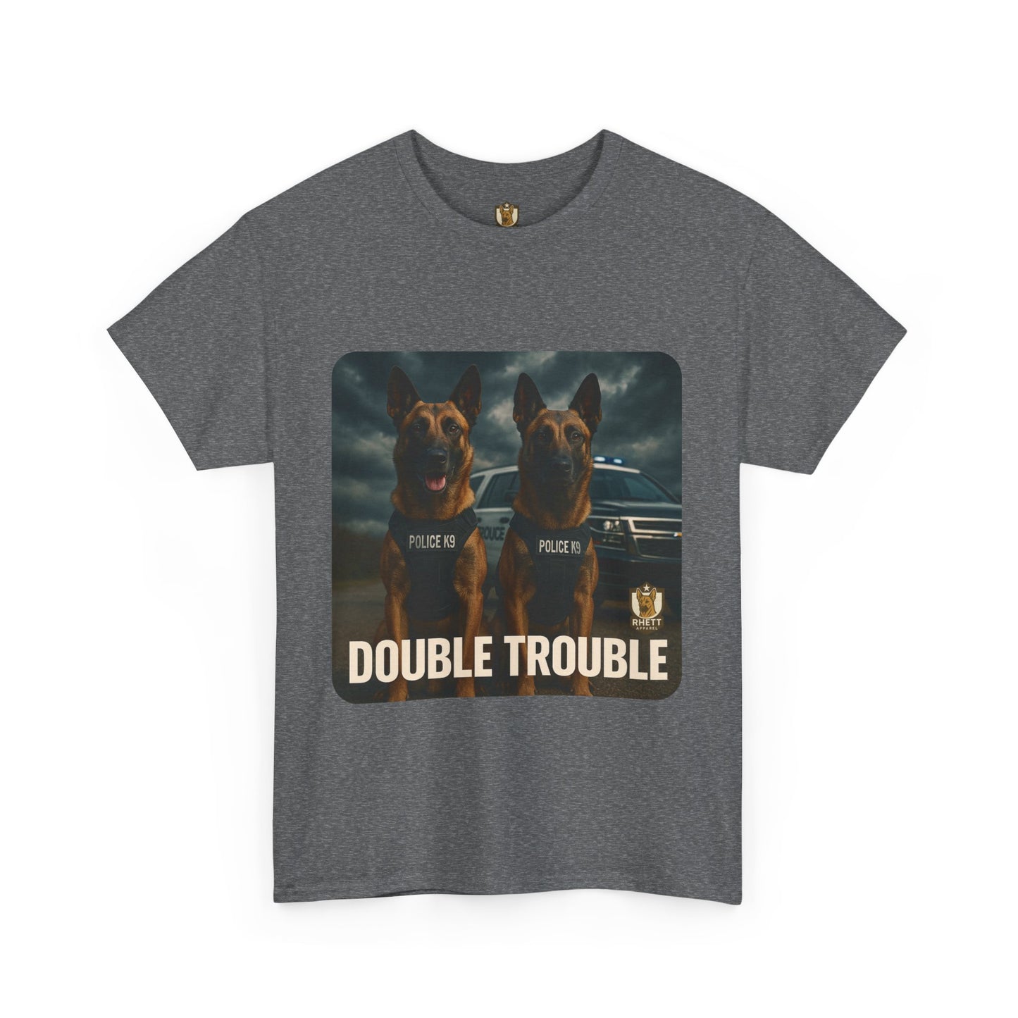 Unisex Heavy Cotton Tee with Double Trouble Dogs Design | Pet Lovers Gift, Animal Rescue Shirt, Dog Owner Tee, Graphic Tee, Casual Wear