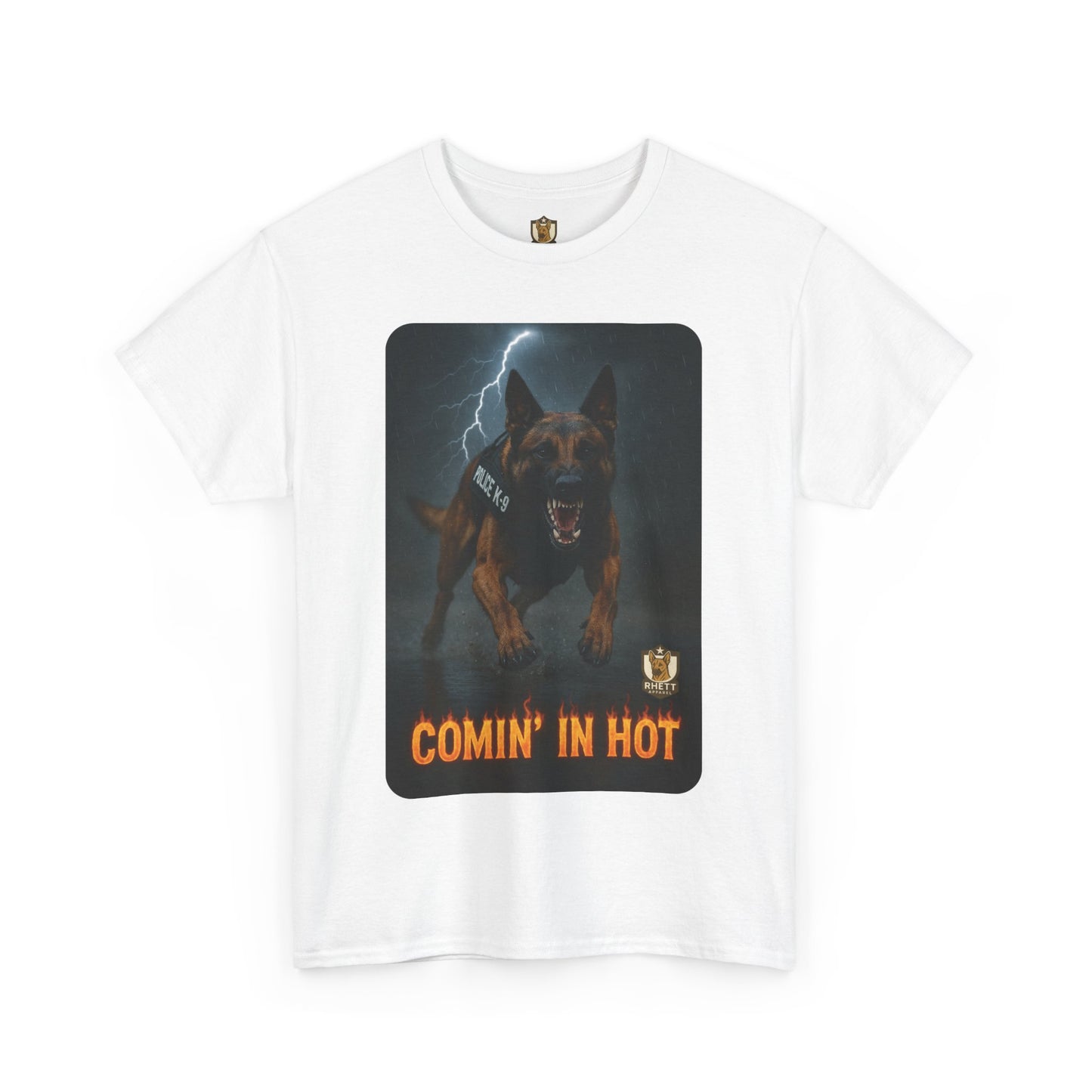 Unisex Heavy Cotton Tee with Comin in Hot Police K9 Dog Design | Pet Lovers Gift, Animal Rescue Shirt, Dog Owner Tee, Graphic Tee,
