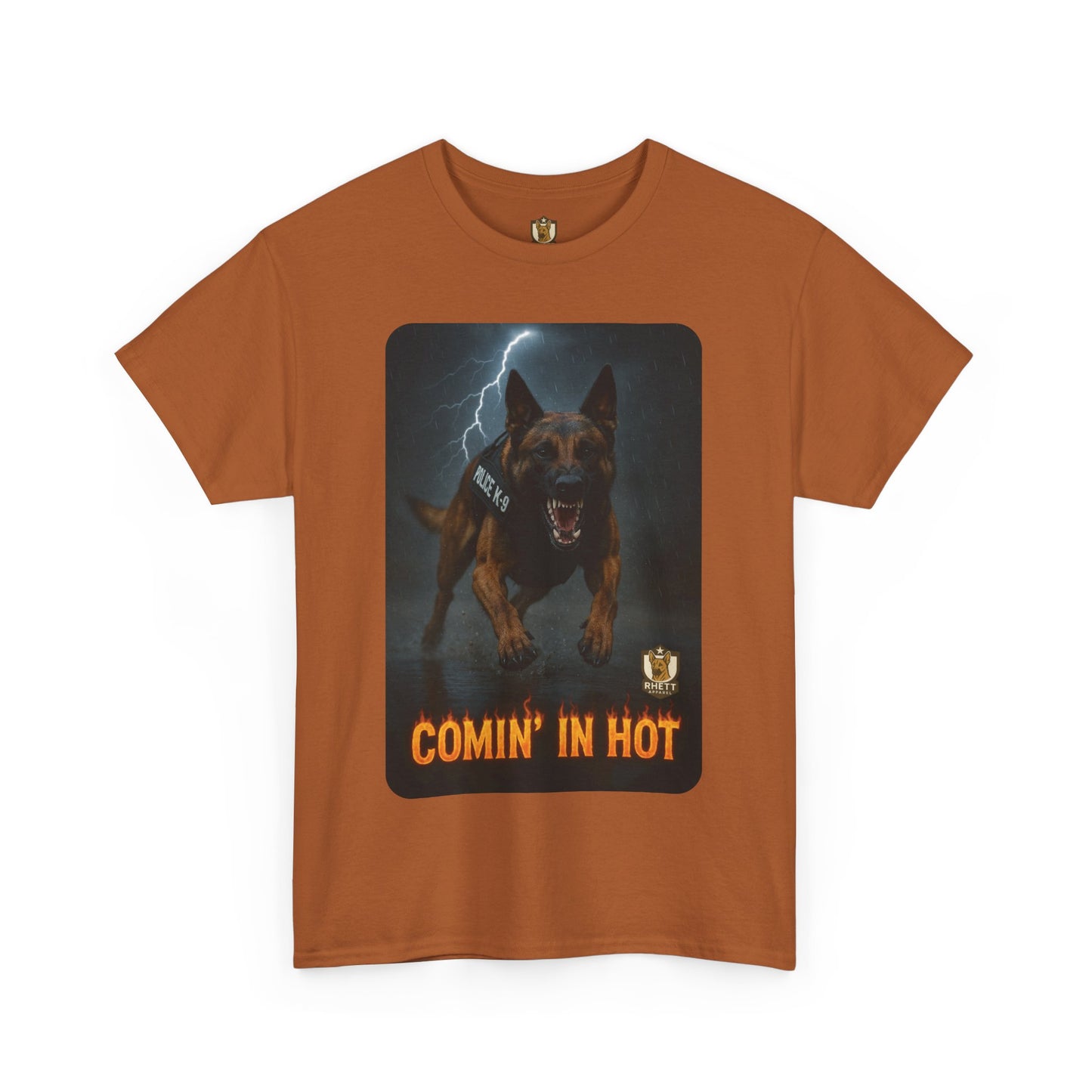 Unisex Heavy Cotton Tee with Comin in Hot Police K9 Dog Design | Pet Lovers Gift, Animal Rescue Shirt, Dog Owner Tee, Graphic Tee,