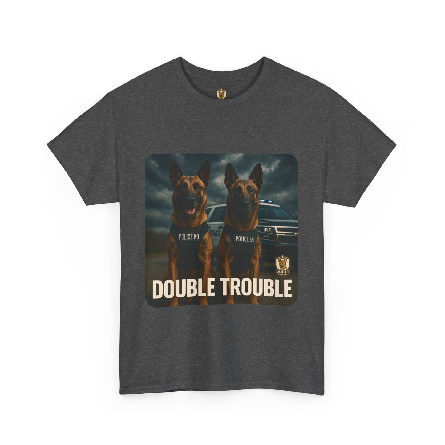 Unisex Heavy Cotton Tee with Double Trouble Dogs Design | Pet Lovers Gift, Animal Rescue Shirt, Dog Owner Tee, Graphic Tee, Casual Wear
