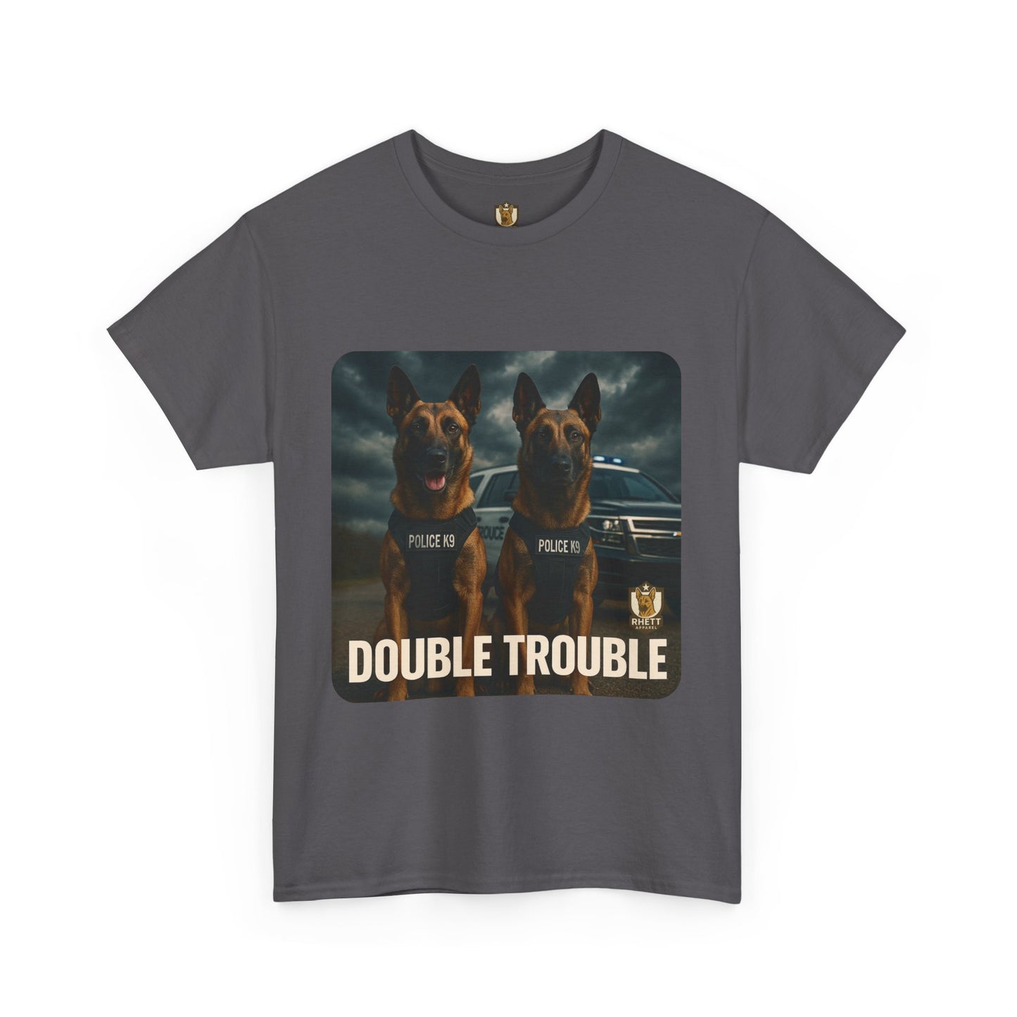 Unisex Heavy Cotton Tee with Double Trouble Dogs Design | Pet Lovers Gift, Animal Rescue Shirt, Dog Owner Tee, Graphic Tee, Casual Wear
