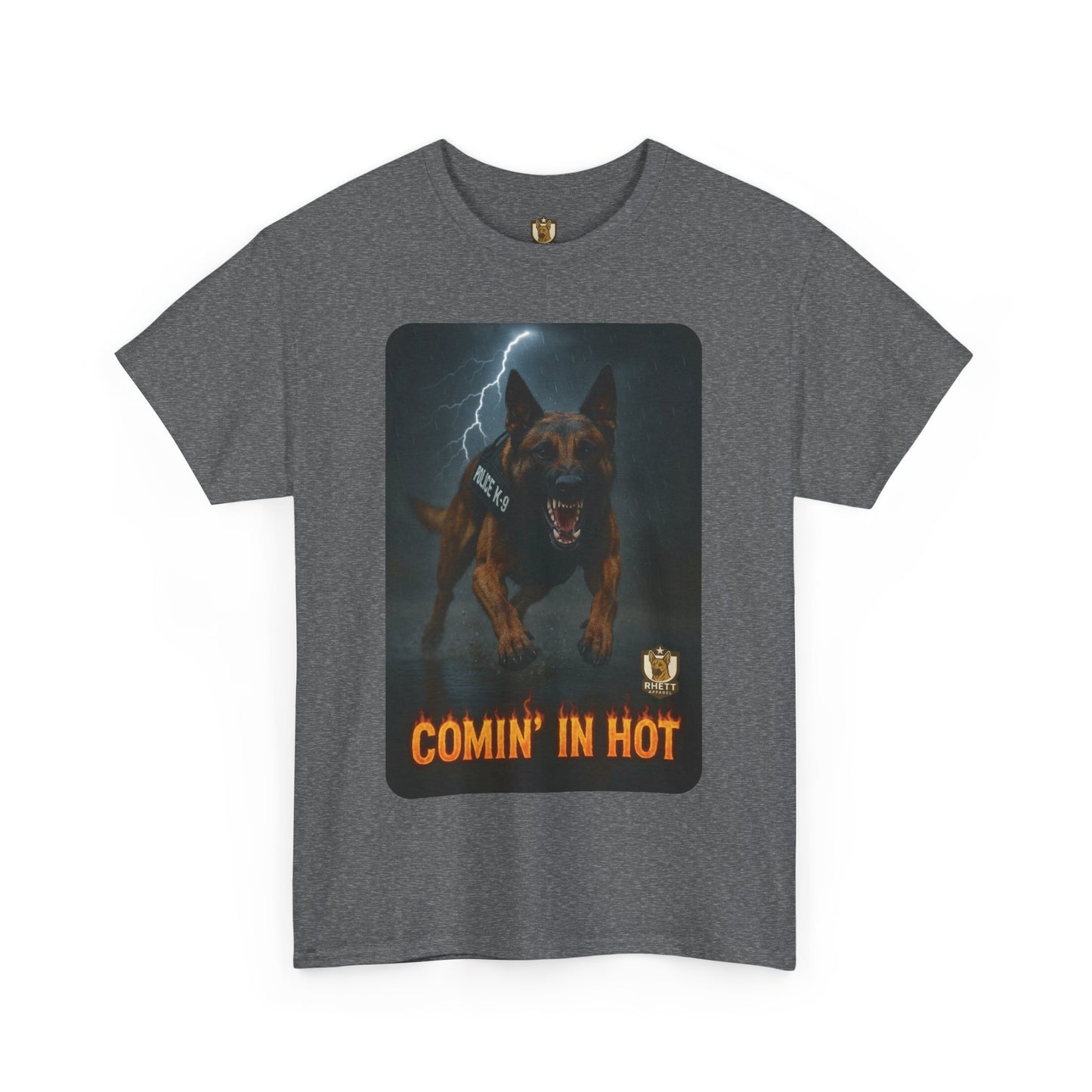 Unisex Heavy Cotton Tee with Comin in Hot Police K9 Dog Design | Pet Lovers Gift, Animal Rescue Shirt, Dog Owner Tee, Graphic Tee,