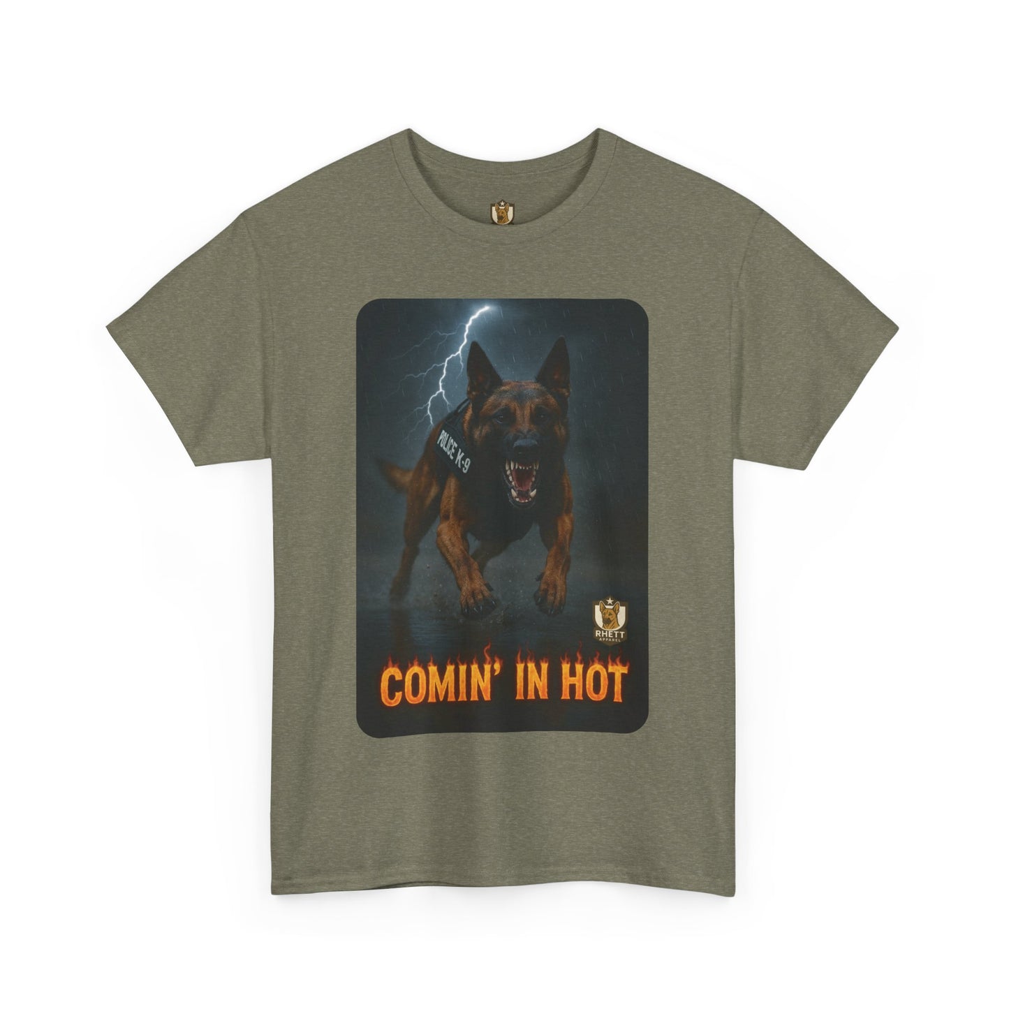 Unisex Heavy Cotton Tee with Comin in Hot Police K9 Dog Design | Pet Lovers Gift, Animal Rescue Shirt, Dog Owner Tee, Graphic Tee,