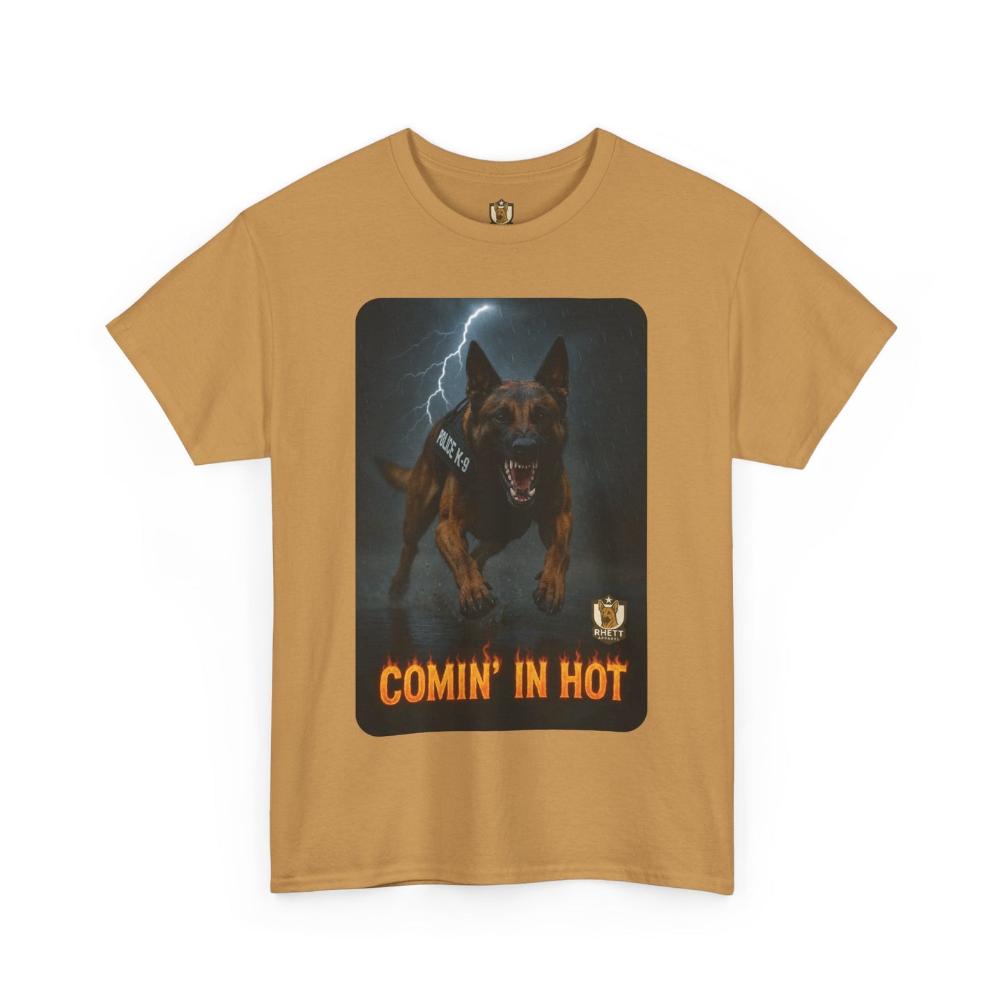 Unisex Heavy Cotton Tee with Comin in Hot Police K9 Dog Design | Pet Lovers Gift, Animal Rescue Shirt, Dog Owner Tee, Graphic Tee,